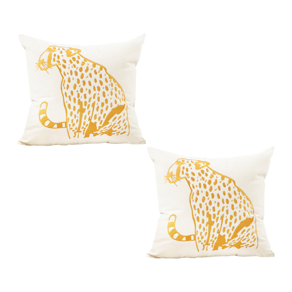 SOGA 2X 45cm Throw Pillow White Light Luxury with Golden Leopard Design Decorative Square Cushion Home Decor-0