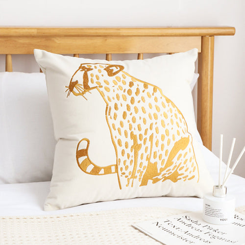 SOGA 2X 45cm Throw Pillow White Light Luxury with Golden Leopard Design Decorative Square Cushion Home Decor-1