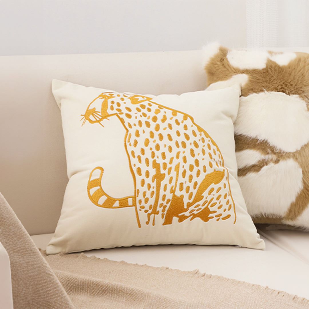 SOGA 2X 45cm Throw Pillow White Light Luxury with Golden Leopard Design Decorative Square Cushion Home Decor-2