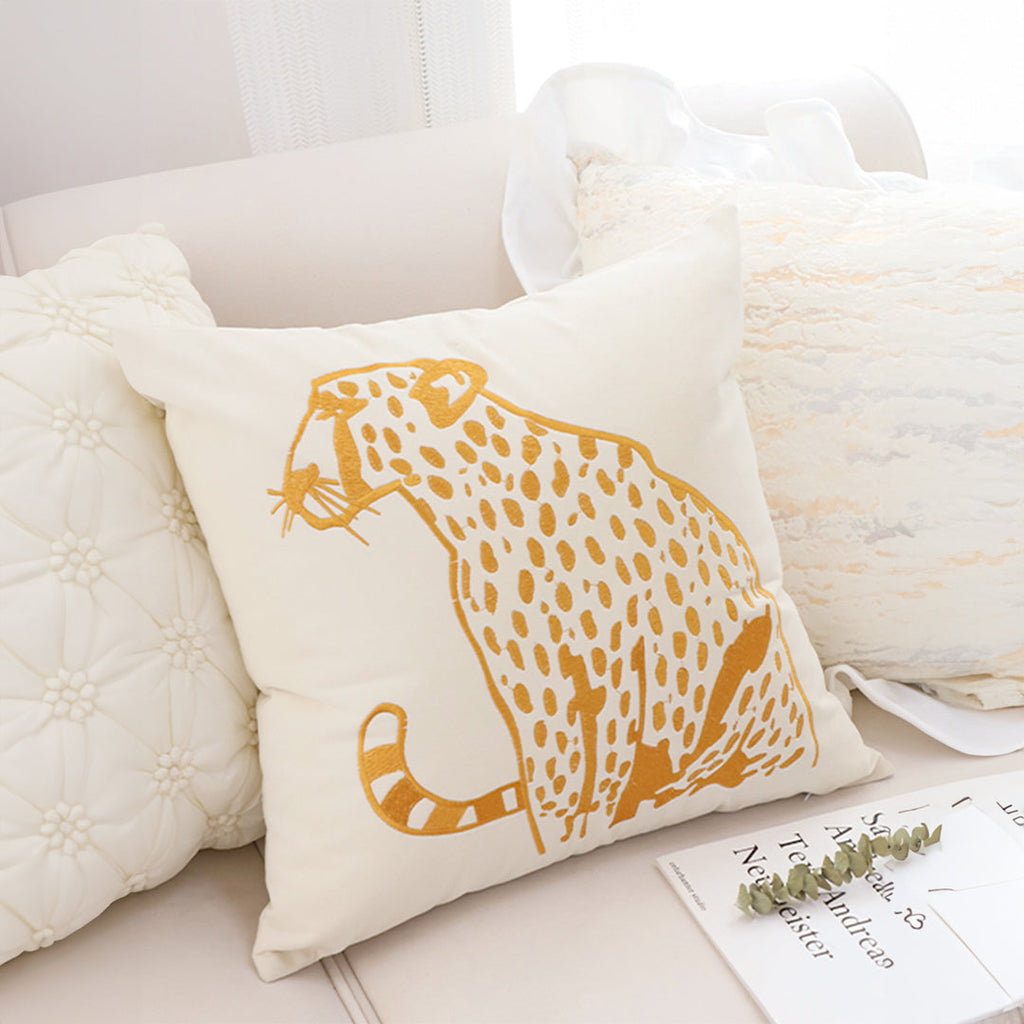SOGA 2X 45cm Throw Pillow White Light Luxury with Golden Leopard Design Decorative Square Cushion Home Decor-3