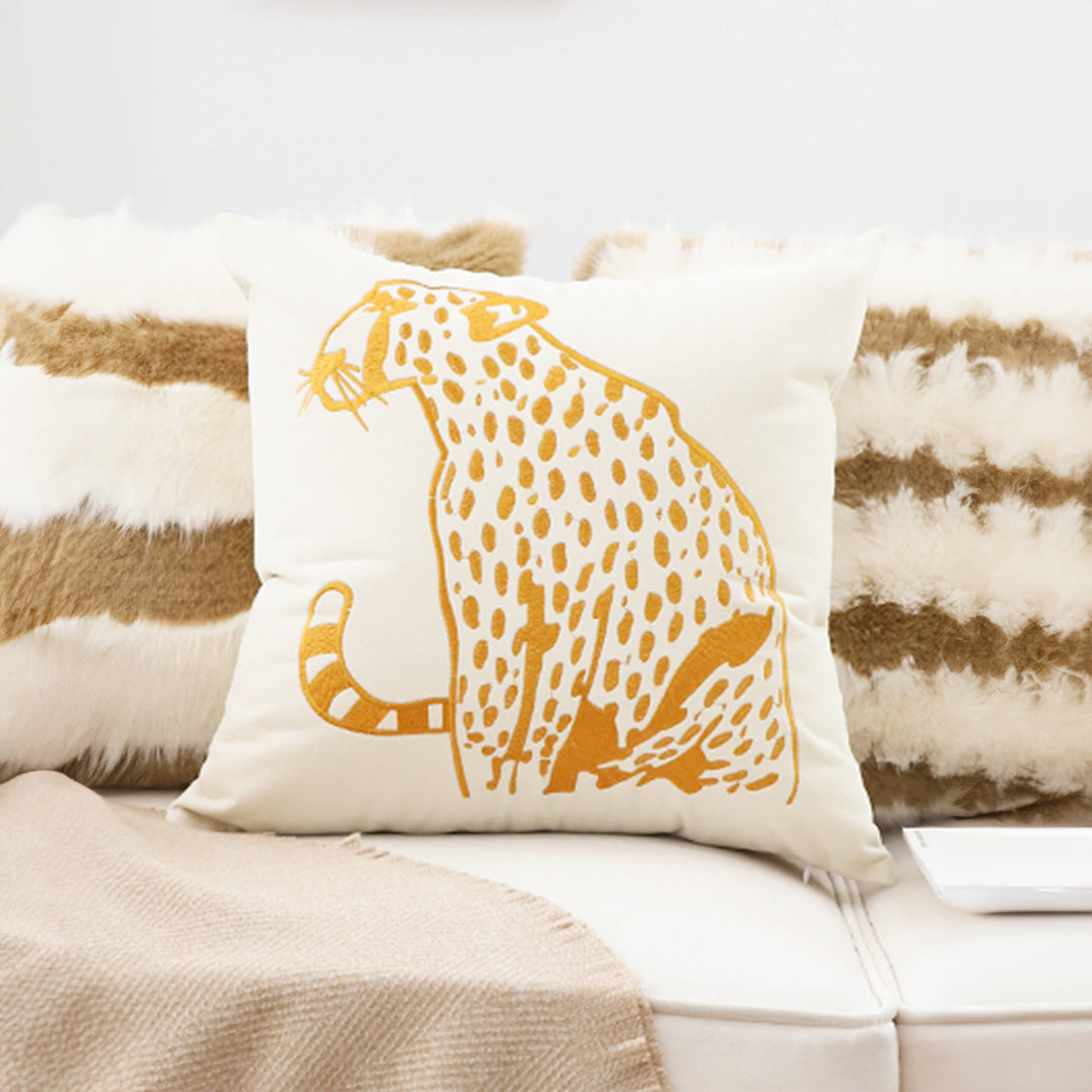 SOGA 2X 45cm Throw Pillow White Light Luxury with Golden Leopard Design Decorative Square Cushion Home Decor-4