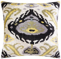 Handmade Velvet Throw Pillow - 20x20 Inches, Naturally Vegetable-Dyed, Premium Down Feather Insert - Black, Gold, and Gray Ikat Pattern, Luxury Home Decor Accent-0