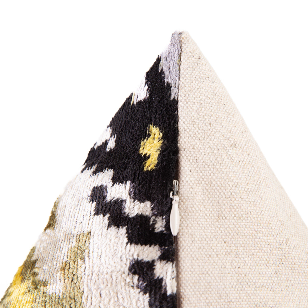 Handmade Velvet Throw Pillow - 20x20 Inches, Naturally Vegetable-Dyed, Premium Down Feather Insert - Black, Gold, and Gray Ikat Pattern, Luxury Home Decor Accent-4