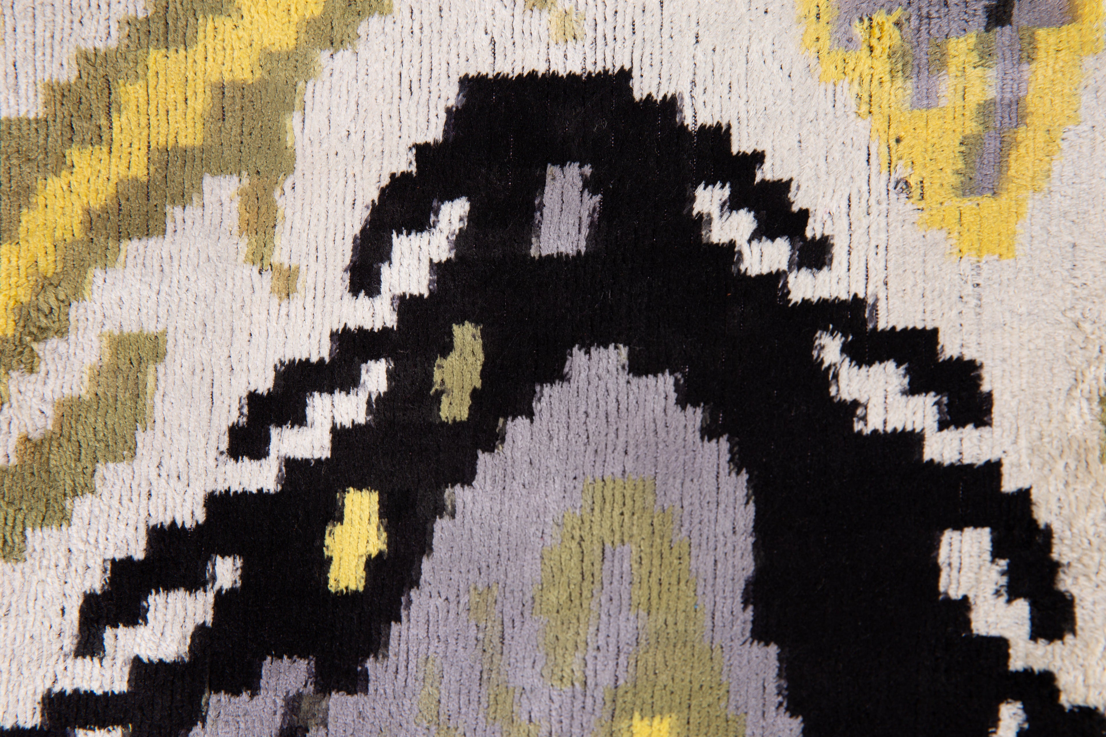 Handmade Velvet Throw Pillow - 20x20 Inches, Naturally Vegetable-Dyed, Premium Down Feather Insert - Black, Gold, and Gray Ikat Pattern, Luxury Home Decor Accent-3