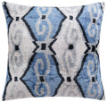Handmade Velvet Throw Pillow - 20x20 Inches, Naturally Vegetable-Dyed, Premium Down Feather Insert - Blue, Black, and White Ikat Pattern, Luxury Home Decor Accent-0