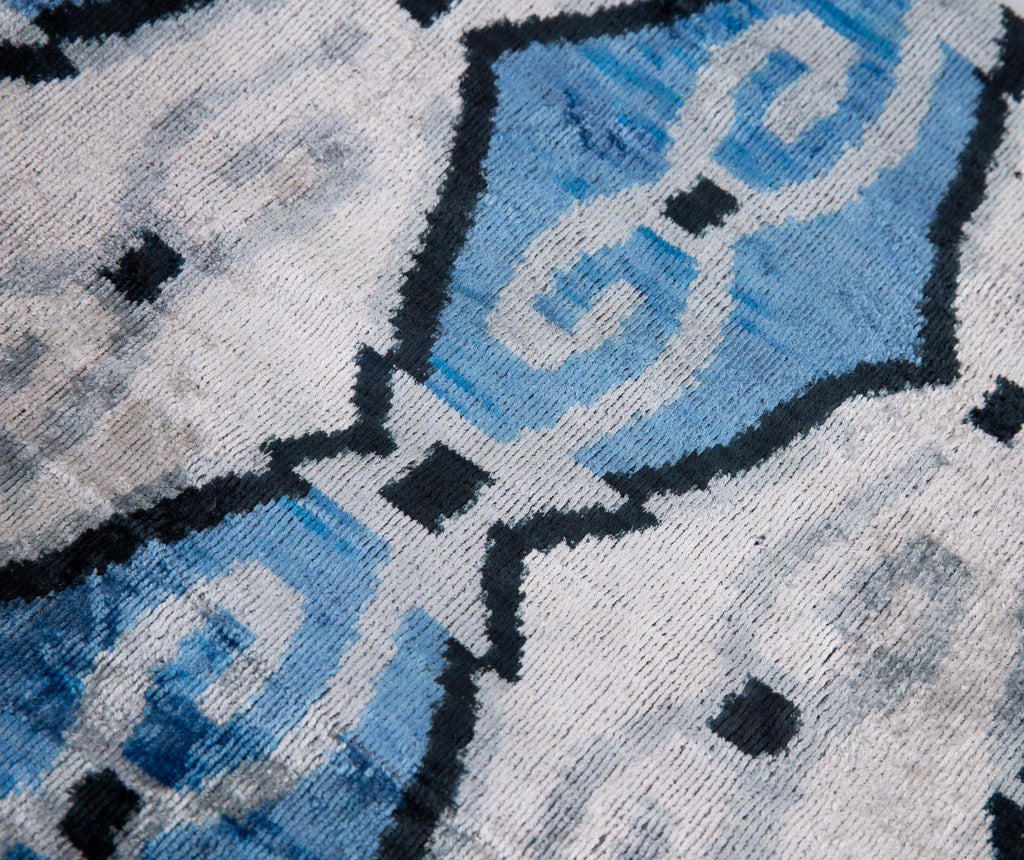 Handmade Velvet Throw Pillow - 20x20 Inches, Naturally Vegetable-Dyed, Premium Down Feather Insert - Blue, Black, and White Ikat Pattern, Luxury Home Decor Accent-3