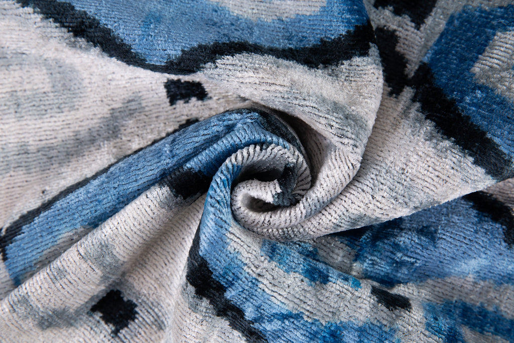 Handmade Velvet Throw Pillow - 20x20 Inches, Naturally Vegetable-Dyed, Premium Down Feather Insert - Blue, Black, and White Ikat Pattern, Luxury Home Decor Accent-1