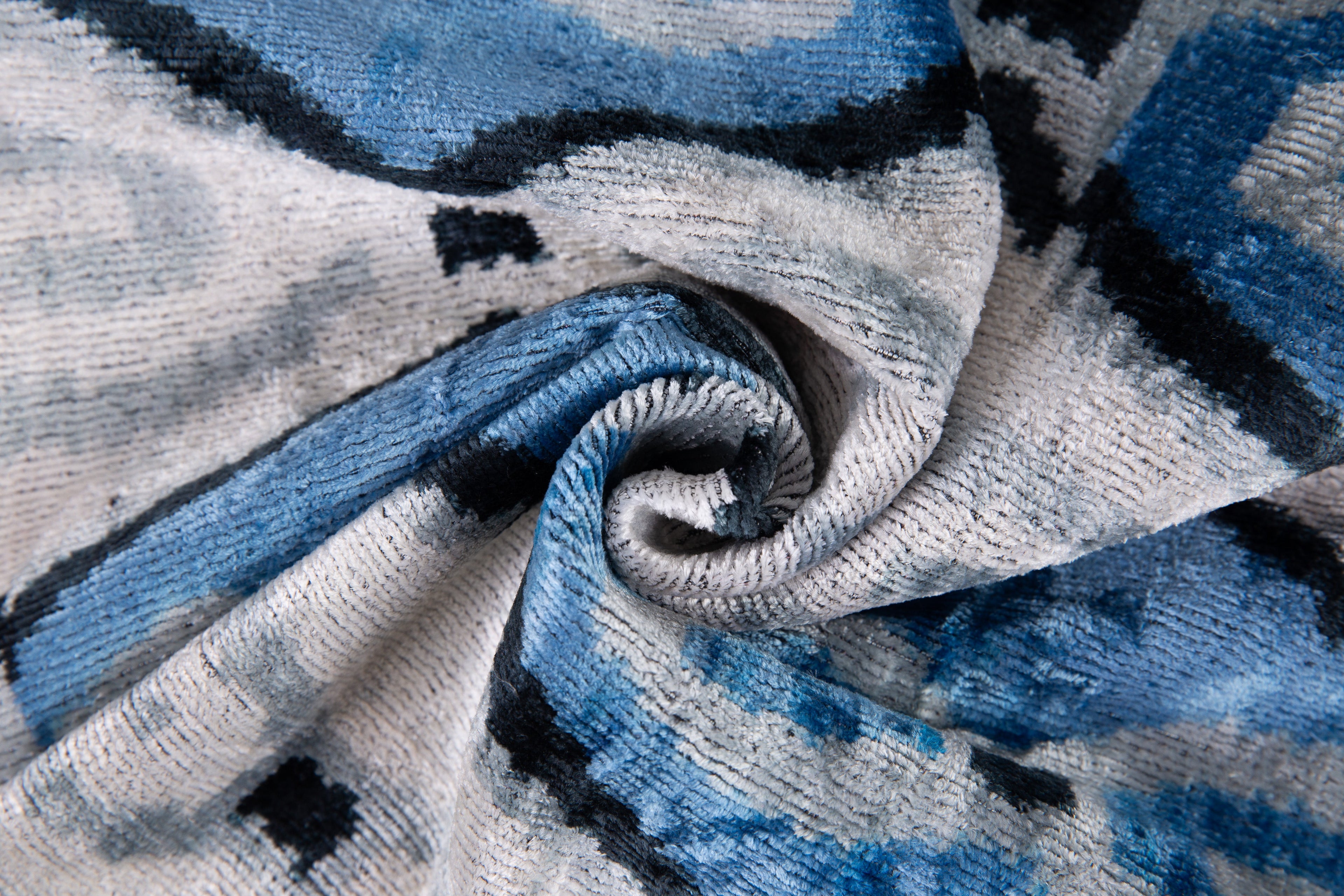 Handmade Velvet Throw Pillow - 20x20 Inches, Naturally Vegetable-Dyed, Premium Down Feather Insert - Blue, Black, and White Ikat Pattern, Luxury Home Decor Accent-1