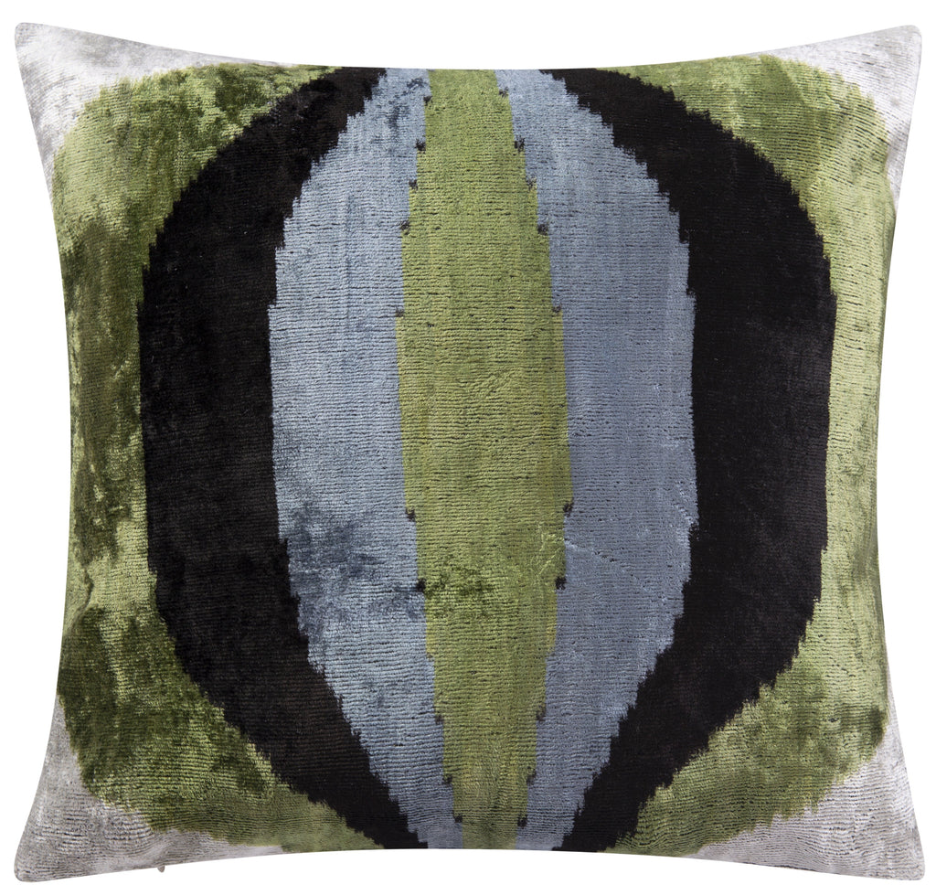 Handmade Velvet Throw Pillow - 16x16 Inches, Naturally Vegetable-Dyed, Premium Down Feather Insert - Green, Black, and Gray Abstract Design, Luxury Home Decor Accent-0