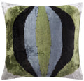 Handmade Velvet Throw Pillow - 16x16 Inches, Naturally Vegetable-Dyed, Premium Down Feather Insert - Green, Black, and Gray Abstract Design, Luxury Home Decor Accent-0