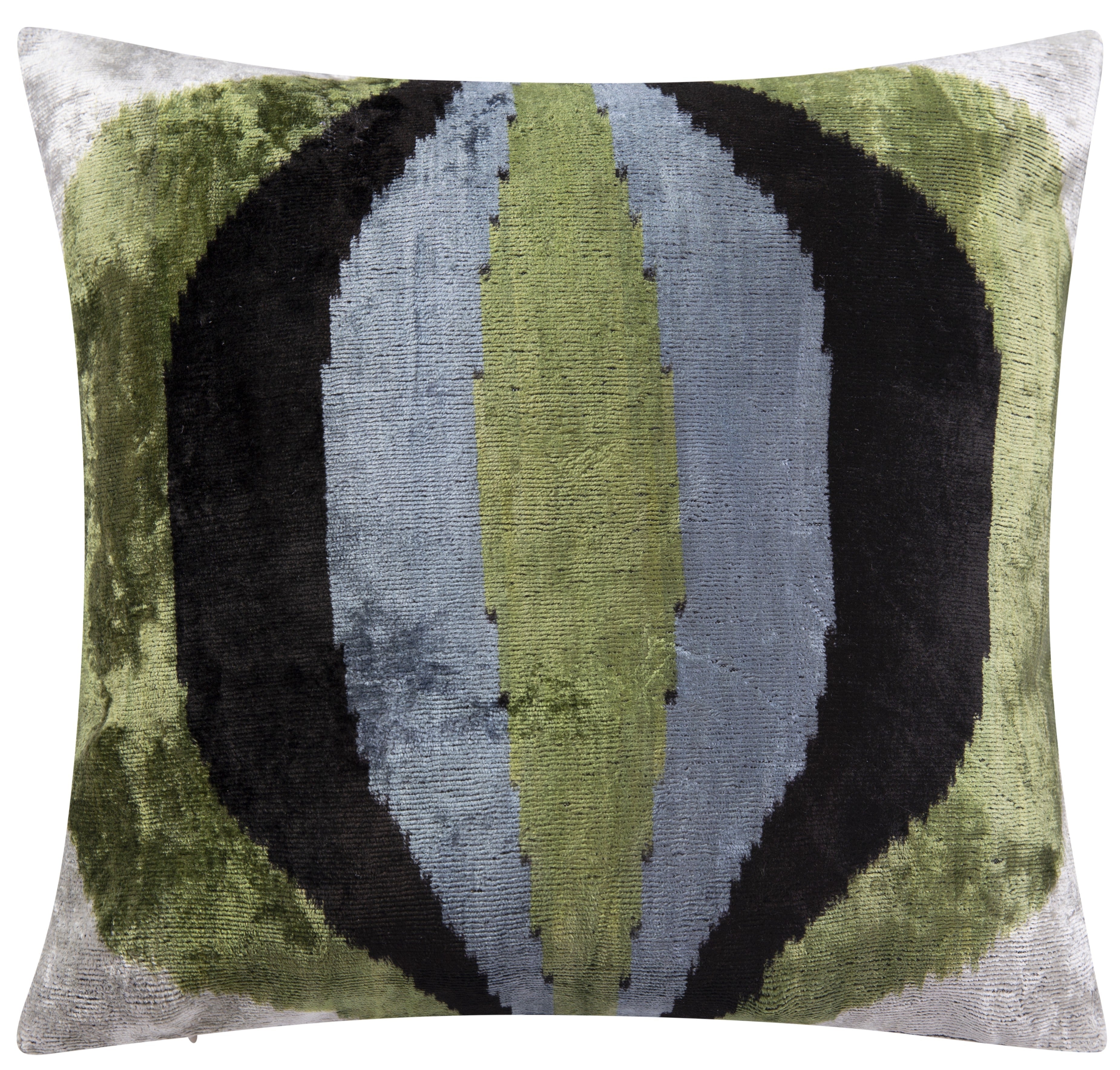 Handmade Velvet Throw Pillow - 16x16 Inches, Naturally Vegetable-Dyed, Premium Down Feather Insert - Green, Black, and Gray Abstract Design, Luxury Home Decor Accent-0