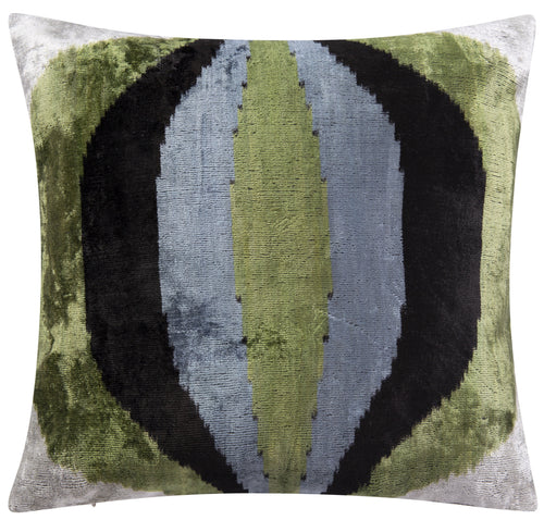 Handmade Velvet Throw Pillow - 16x16 Inches, Naturally Vegetable-Dyed, Premium Down Feather Insert - Green, Black, and Gray Abstract Design, Luxury Home Decor Accent-0