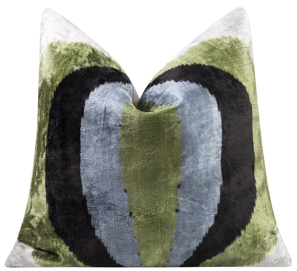 Handmade Velvet Throw Pillow - 16x16 Inches, Naturally Vegetable-Dyed, Premium Down Feather Insert - Green, Black, and Gray Abstract Design, Luxury Home Decor Accent-2