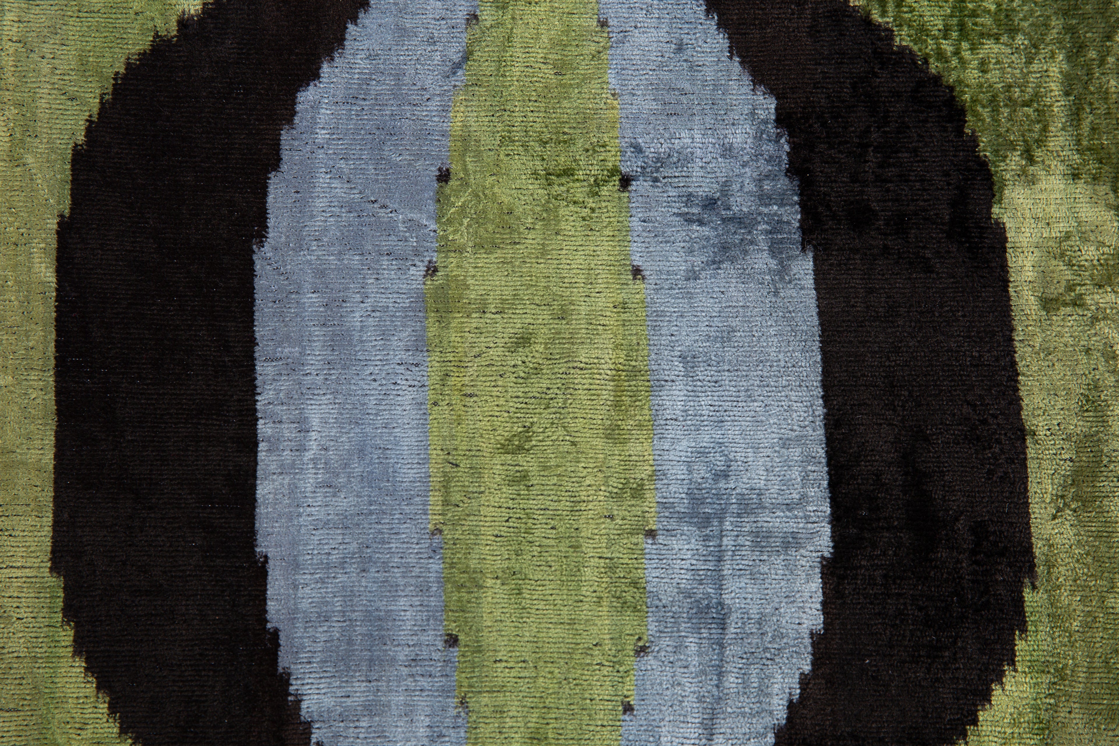 Handmade Velvet Throw Pillow - 16x16 Inches, Naturally Vegetable-Dyed, Premium Down Feather Insert - Green, Black, and Gray Abstract Design, Luxury Home Decor Accent-3