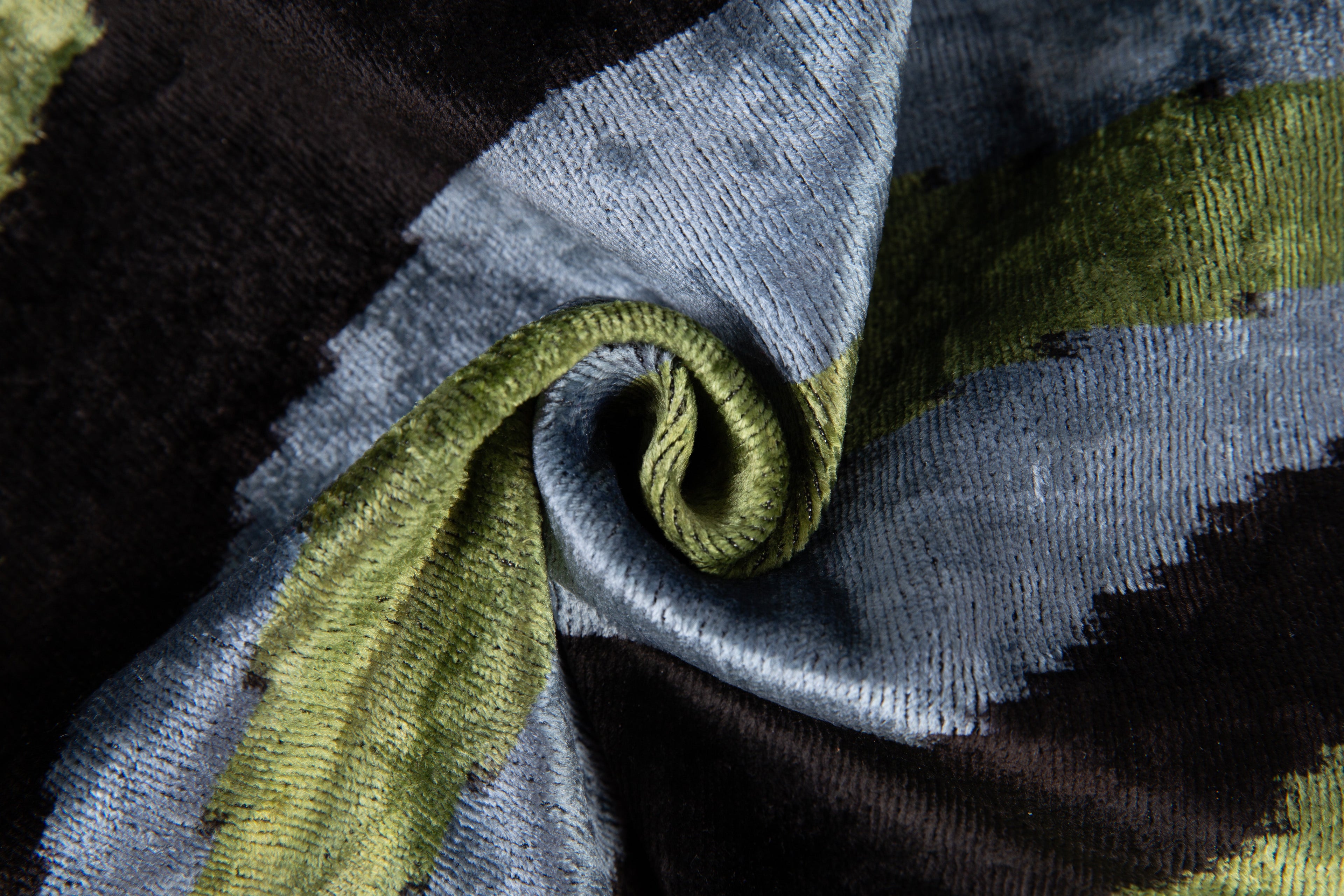 Handmade Velvet Throw Pillow - 16x16 Inches, Naturally Vegetable-Dyed, Premium Down Feather Insert - Green, Black, and Gray Abstract Design, Luxury Home Decor Accent-1
