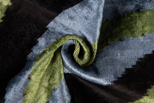 Handmade Velvet Throw Pillow - 16x16 Inches, Naturally Vegetable-Dyed, Premium Down Feather Insert - Green, Black, and Gray Abstract Design, Luxury Home Decor Accent-1