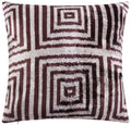 Handmade Velvet Throw Pillow - 16x16 Inches, Naturally Vegetable-Dyed, Premium Down Feather Insert - Brown and Beige Geometric Square Design, Luxury Home Decor Accent-0