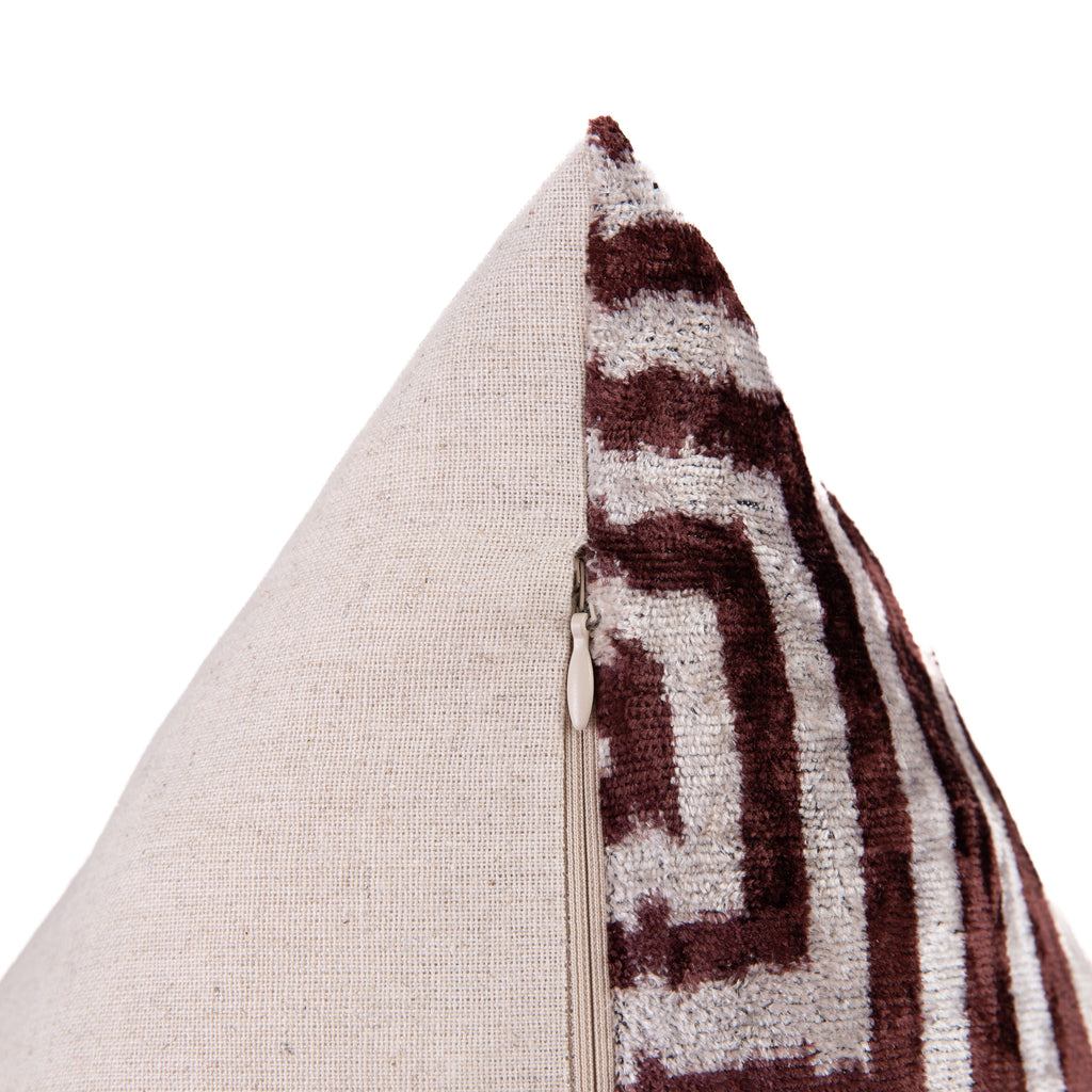 Handmade Velvet Throw Pillow - 16x16 Inches, Naturally Vegetable-Dyed, Premium Down Feather Insert - Brown and Beige Geometric Square Design, Luxury Home Decor Accent-4