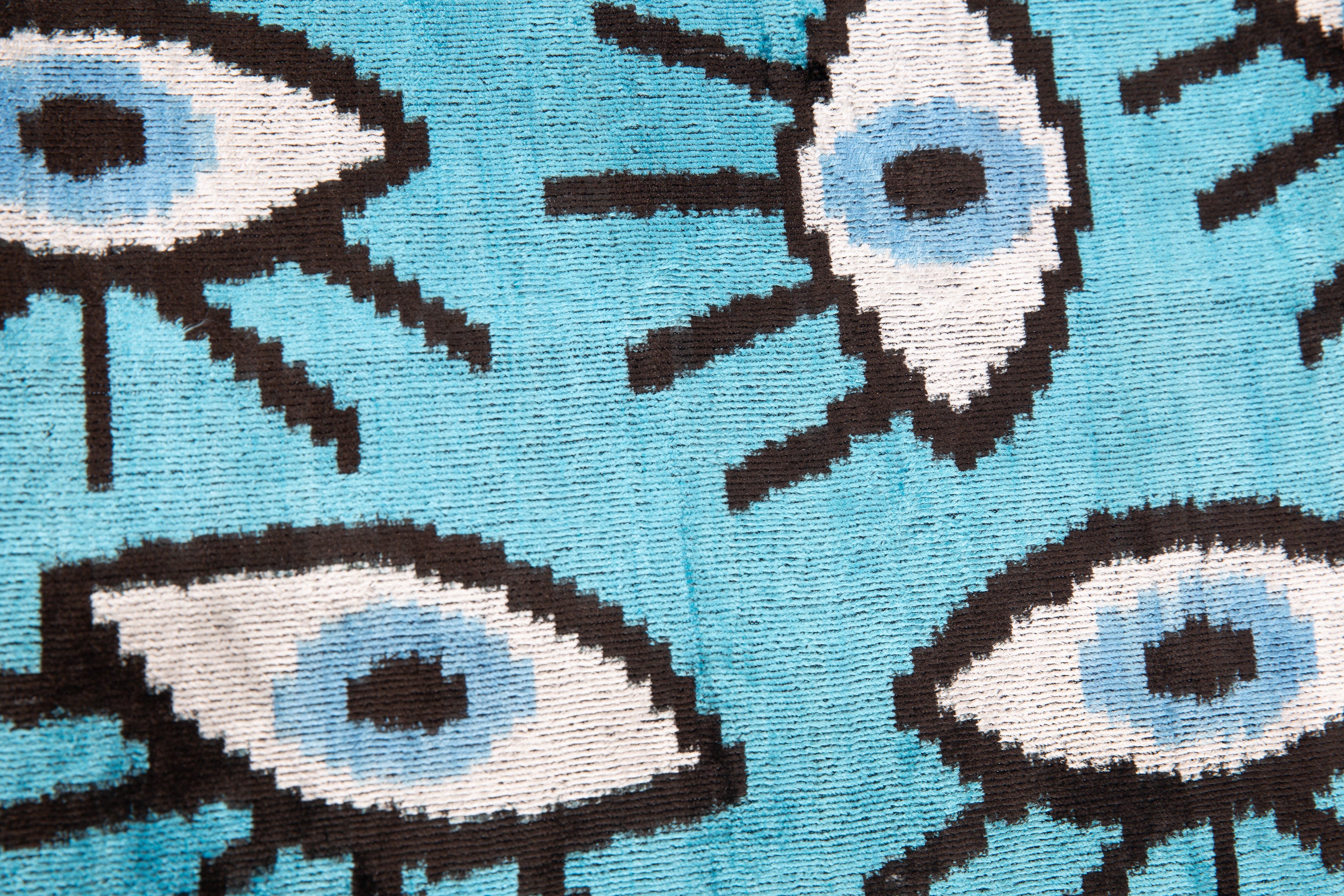 Canvello Handmade Velvet Evil Eye Pillow – 16x24 Luxury Decorative Throw Cushion for Home Decor – Feather Down Insert, Vegetable-Dyed, Vibrant Blue Accent-3
