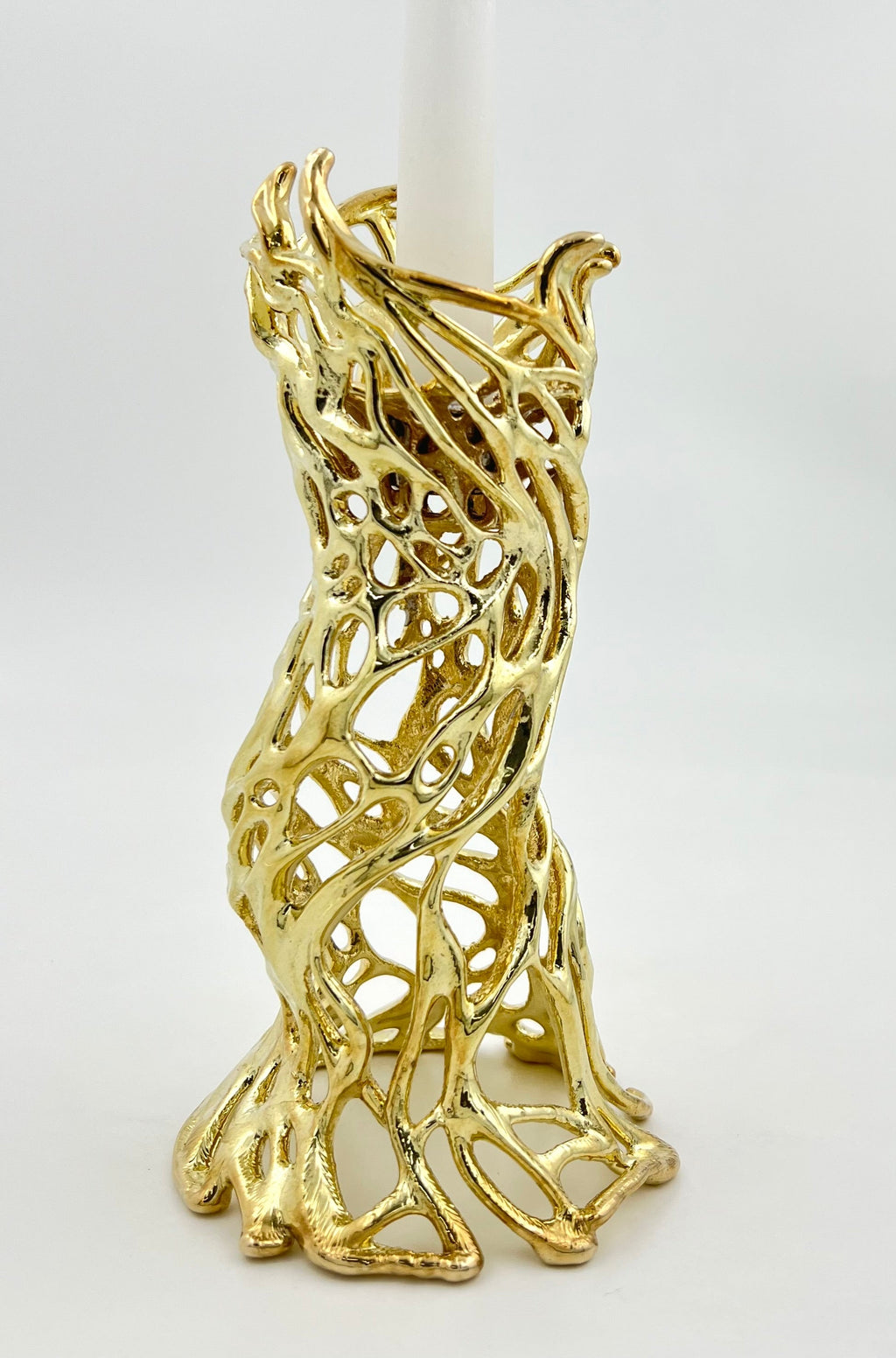 Roots - Electro-formed Sculptural Taper Candleholder | Organic Spiral Coral-Inspired Home Accent in Gold, Silver or Antique Finish-3