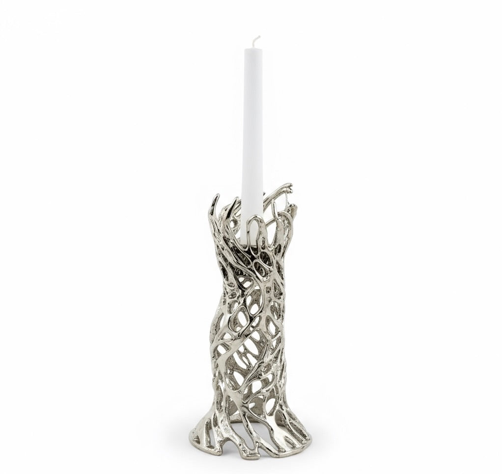 Roots - Electro-formed Sculptural Taper Candleholder | Organic Spiral Coral-Inspired Home Accent in Gold, Silver or Antique Finish-5