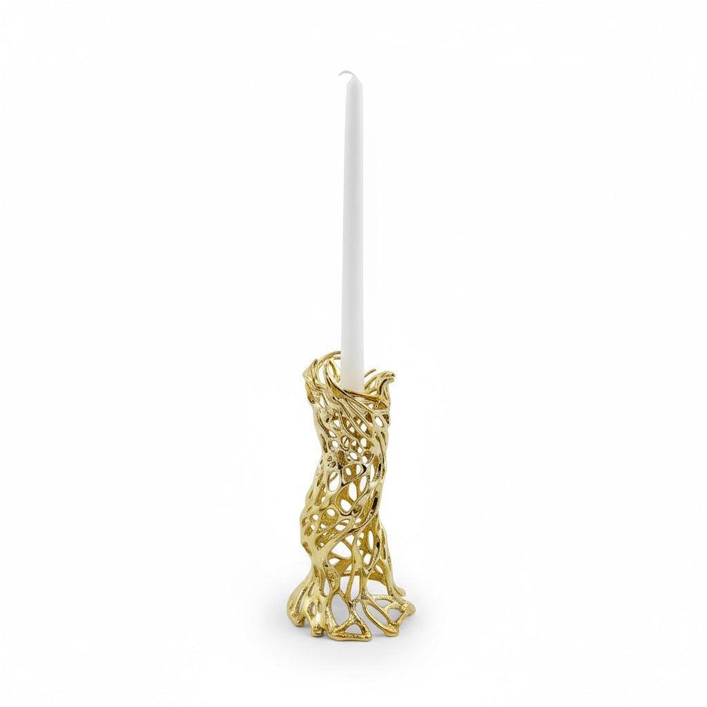 Roots - Electro-formed Sculptural Taper Candleholder | Organic Spiral Coral-Inspired Home Accent in Gold, Silver or Antique Finish-2