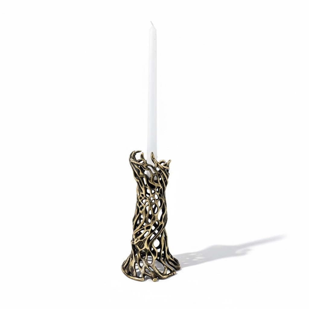 Roots - Electro-formed Sculptural Taper Candleholder | Organic Spiral Coral-Inspired Home Accent in Gold, Silver or Antique Finish-4